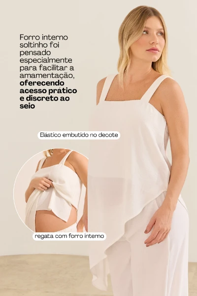 CONJUNTO CALÇA E REGATA ASSIMÉTRICA GESTANTE E AMAMENTAÇÃO OFF WHITE - Imagem 2