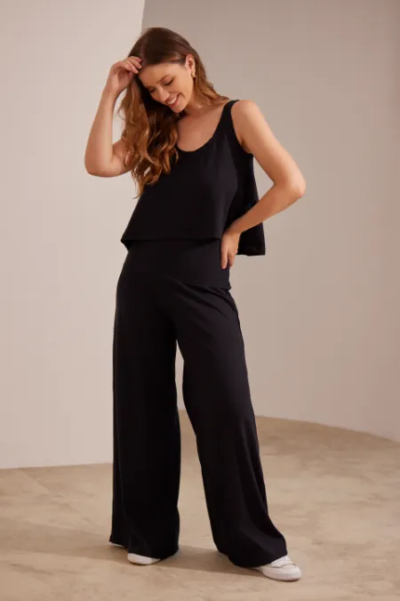 CONJUNTO CALÇA E REGATA SUPER CONFORTÁVEL GESTANTE PÓS-PARTO PRETO