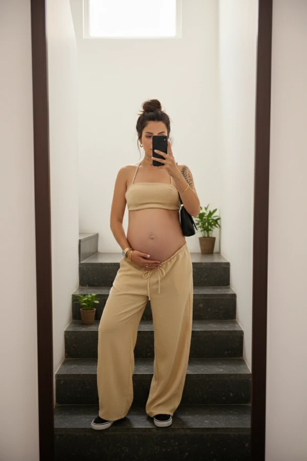 CONJUNTO CALÇA E TOP AJUSTÁVEL GESTANTE E AMAMENTAÇÃO NATURAL - Imagem 1