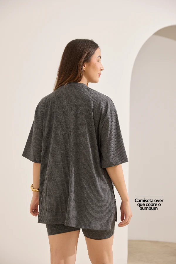 CONJUNTO GESTANTE E AMAMENTAÇÃO CAMISETA OVER E SHORT MESCLA - Imagem 2