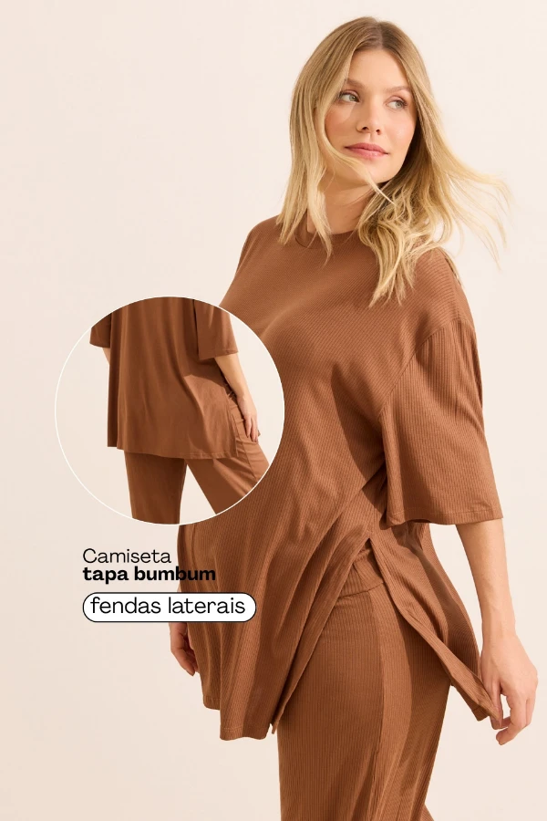 CONJUNTO GESTANTE E AMAMENTAÇÃO CONFORTÁVEL CALÇA E CAMISETA OVER CAFE - Imagem 2