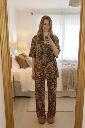 CONJUNTO GESTANTE E AMAMENTAÇÃO CONFORTÁVEL CALÇA E CAMISETA OVER ANIMAL PRINT