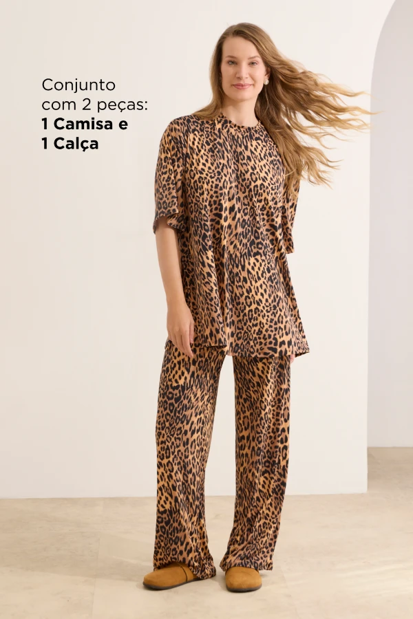 CONJUNTO GESTANTE E AMAMENTAÇÃO CONFORTÁVEL CALÇA E CAMISETA OVER ANIMAL PRINT - Imagem 2