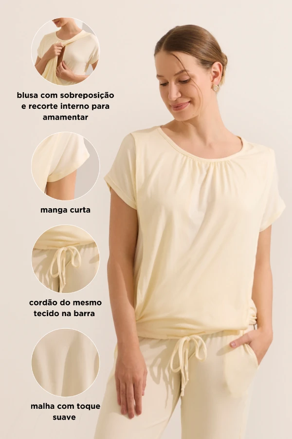 CONJUNTO HOME WEAR COM CALÇA GRAVIDEZ E AMAMENTAÇÃO OFF WHITE - Imagem 2