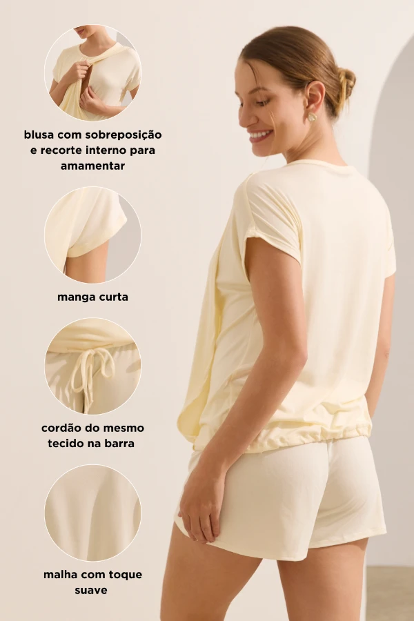 CONJUNTO HOME WEAR COM SHORT GRAVIDEZ E AMAMENTAÇÃO OFF WHITE - Imagem 2