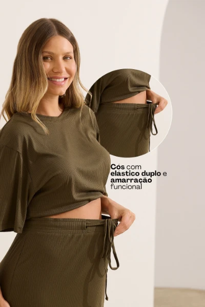 CONJUNTO QUE PARECE VESTIDO 2 EM 1 GESTANTE E AMAMENTAÇÃO OLIVA - Imagem 2