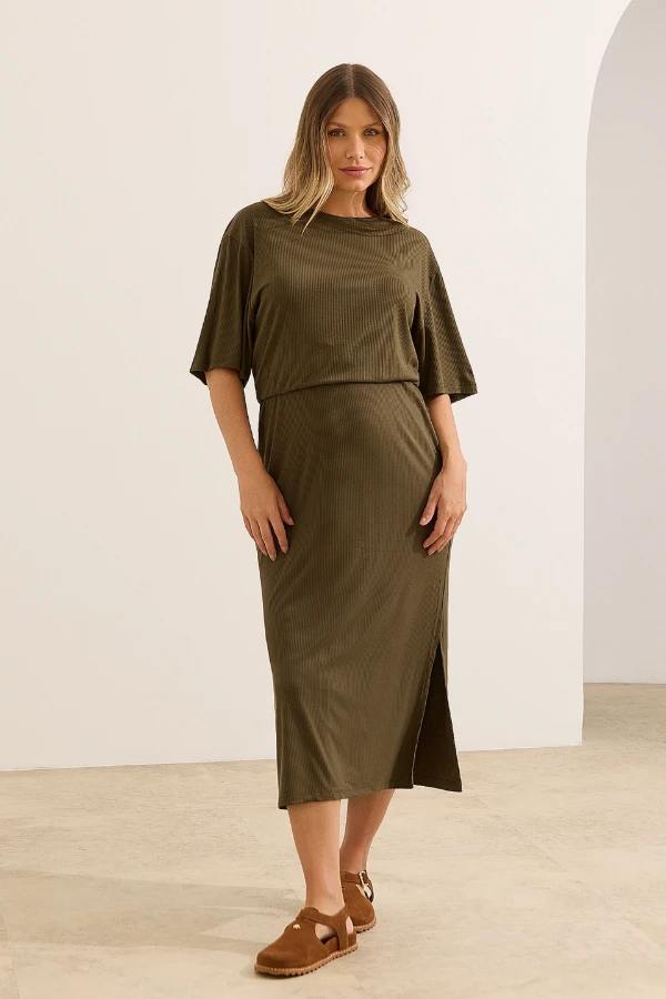 CONJUNTO QUE PARECE VESTIDO 2 EM 1 OLIVA - Imagem 1