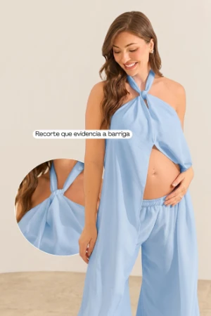 CONJUNTO TÚNICA E CALÇA REGULÁVEL GESTANTE E AMAMENTAÇÃO AZUL CLARO - Imagem 2
