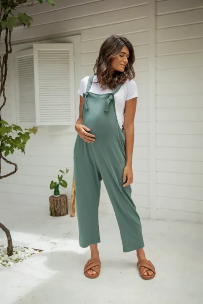 JARDINEIRA GESTANTE SOLTA COM REGULAGEM E BOLSOS  VERDE - Imagem 1