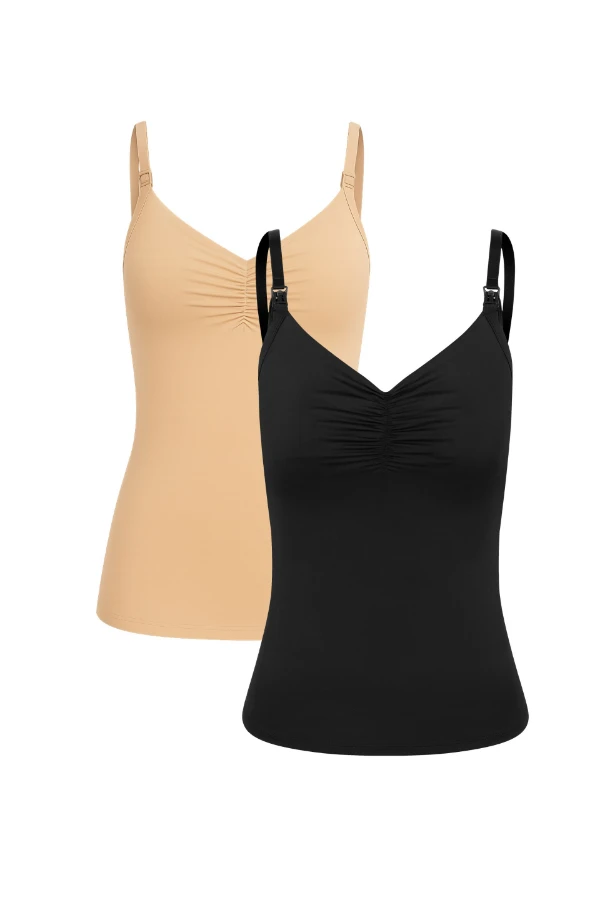 KIT 2 REGATAS POLIAMIDA FECHO CLICK PÓS-PARTO AMAMENTAÇÃO  - Imagem 1