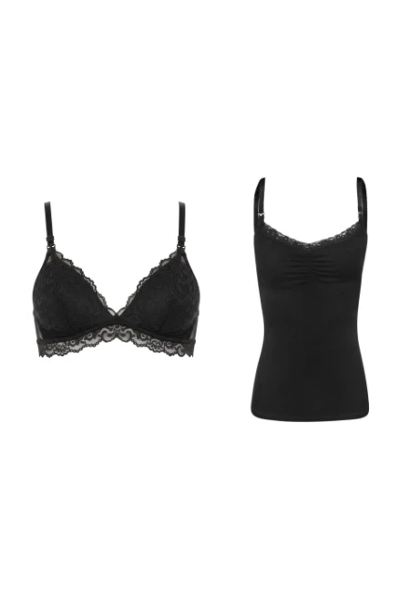 KIT AMAMENTAÇÃO SUTIÃ ABSORVENTE COM RENDA E REGATA 2 EM 1