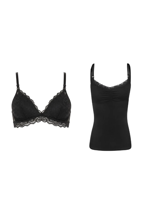 KIT AMAMENTAÇÃO SUTIÃ ABSORVENTE COM RENDA E REGATA 2 EM 1  - Imagem 1