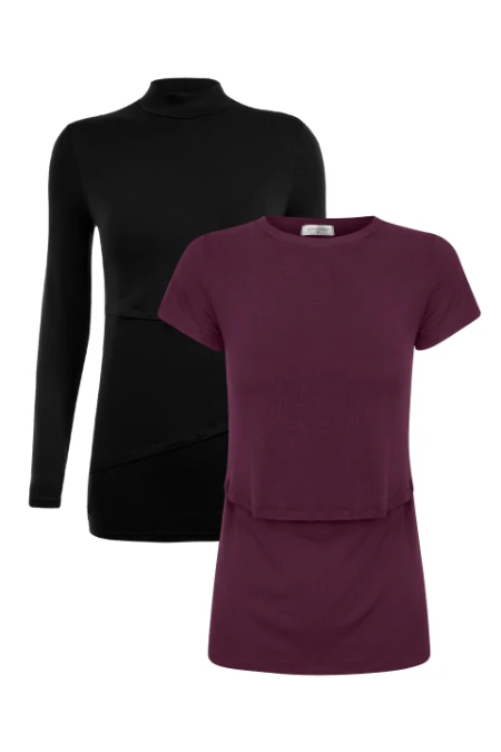 KIT BLUSA GOLINHA MANGA LONGA E BLUSA PRÁTICA MANGA CURTA GESTANTE E AMAMENTAÇÃO 