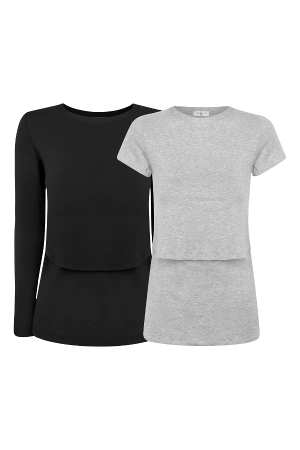 KIT BLUSA PRÁTICA AMAMENTAÇÃO MANGA LONGA E MANGA CURTA  - Imagem 1