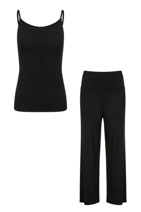 KIT CALÇA RETA CANELADA E REGATA DE MALHA MULTIFUNCIONAL GESTANTE E AMAMENTAÇÃO