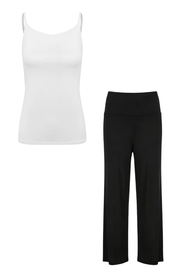 KIT CALÇA RETA CANELADA E REGATA DE MALHA MULTIFUNCIONAL GESTANTE E AMAMENTAÇÃO  - Imagem 2