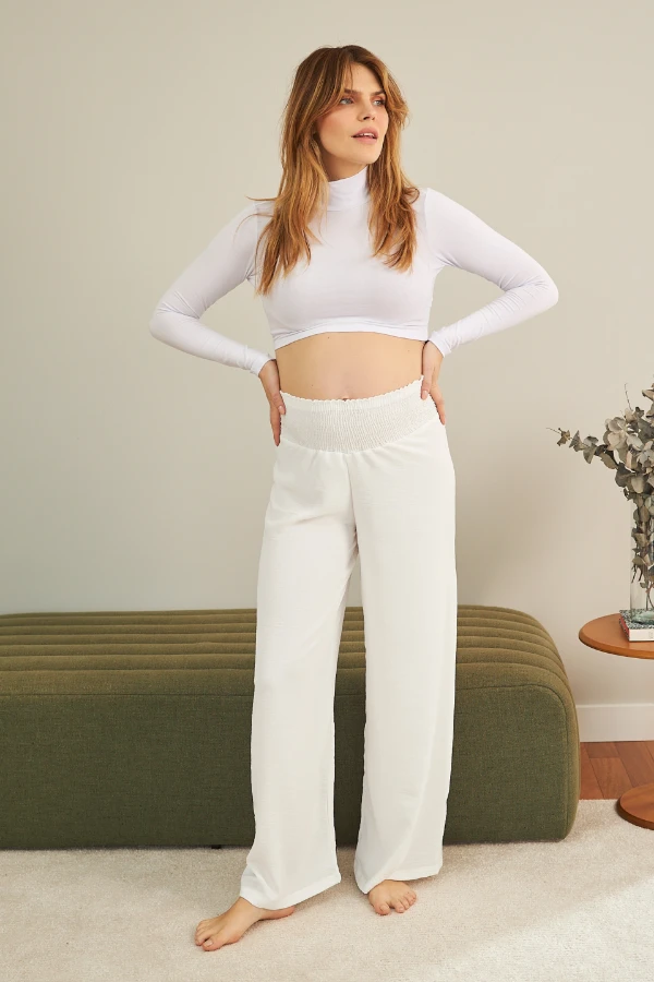 KIT CROPPED MANGA LONGA E CALÇA SOLTINHA GESTANTE  - Imagem 1