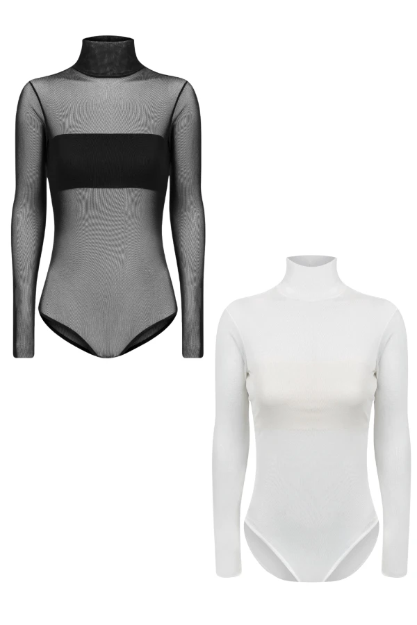 KIT GESTANTE 2 BODYS TULE MANGA LONGA COM TOP FAIXA  - Imagem 2