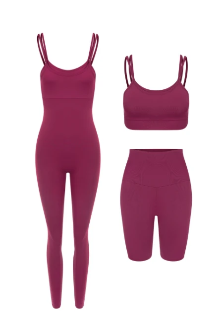 KIT MACACÃO FITNESS + BERMUDA FITNESS + TOP 4 ALÇAS FITNESS 