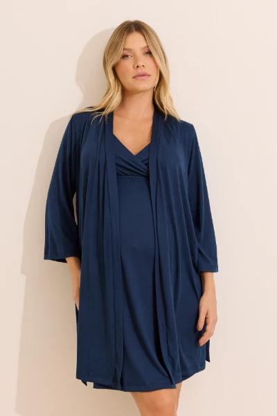 KIT MATERNIDADE ROBE E CAMISOLA MALHA NUVEM MARINHO - Imagem 1