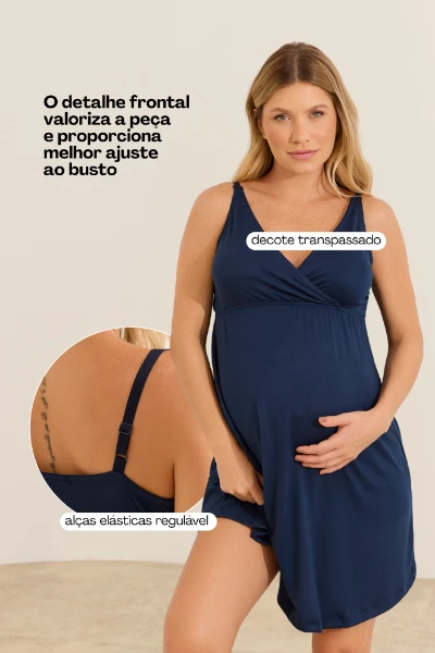 KIT MATERNIDADE ROBE E CAMISOLA MALHA NUVEM MARINHO - Imagem 2