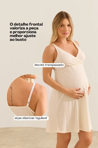 KIT MATERNIDADE ROBE E CAMISOLA MALHA NUVEM CREME - Imagem 2