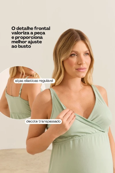 KIT MATERNIDADE ROBE E CAMISOLA MALHA NUVEM VERDE MENTA - Imagem 2