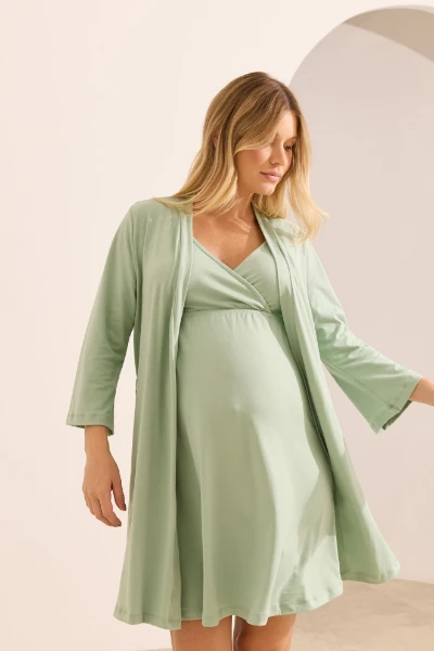 KIT MATERNIDADE ROBE E CAMISOLA MALHA NUVEM VERDE MENTA - Imagem 1