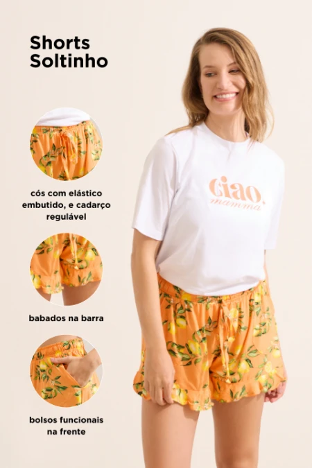 KIT MOM & BABY T-SHIRT + TAPA FRALDAS + SHORTS CIAO MAMMA 