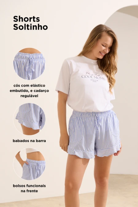 KIT MOM & BABY T-SHIRT + TAPA FRALDAS + SHORTS MOMS CLUB 