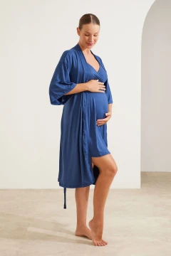 KIT ROBE E CAMISOLA MALHA NUVEM GESTANTE E AMAMENTAÇÃO