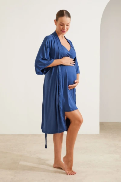 KIT ROBE E CAMISOLA MALHA NUVEM GESTANTE E AMAMENTAÇÃO  - Imagem 1