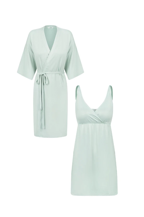 KIT ROBE E CAMISOLA MALHA NUVEM GESTANTE E AMAMENTAÇÃO  - Imagem 2