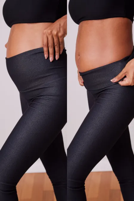 LEGGING BÁSICA GESTANTE DE MALHA JEANS  PRETO