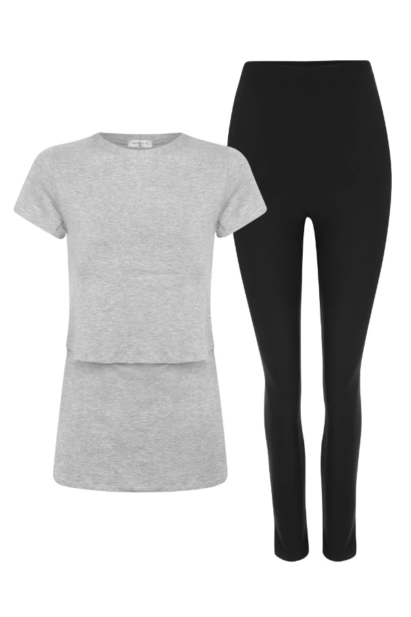KIT LEGGING ULTRACONFORTO® E BLUSA PRÁTICA MANGA CURTA MATERNIDADE  - Imagem 1