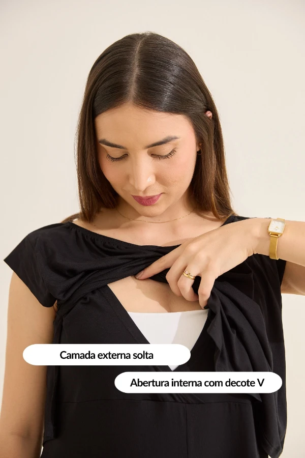 MACAQUINHO GESTANTE E AMAMENTAÇÃO SOLTINHO FÁCIL PARA AMAMENTAR PRETO - Imagem 2