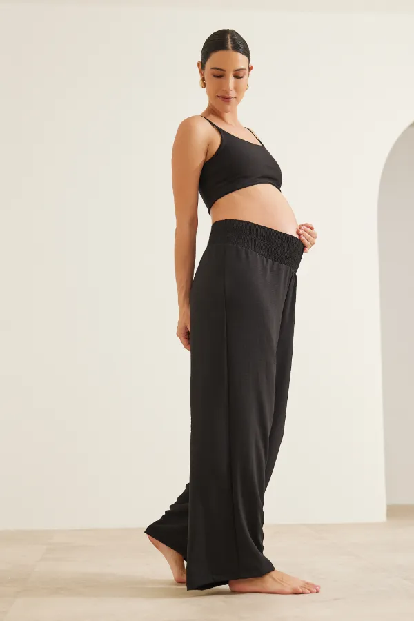 CALÇA GESTANTE E PÓS-PARTO SOLTINHA COM LASTEX PRETO - Imagem 1
