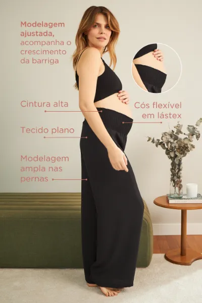 CALÇA GESTANTE E PÓS-PARTO SOLTINHA LASTEX PRETO - Imagem 2