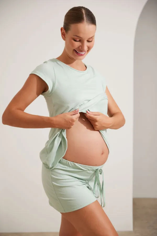 SHORT DOLL MALHA NUVEM GRAVIDEZ E AMAMENTAÇÃO VERDE MENTA - Imagem 2