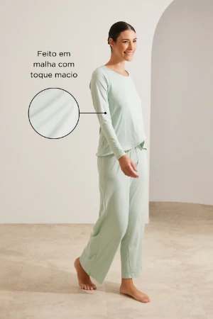 PIJAMA LONGO MALHA NUVEM GRAVIDEZ E AMAMENTAÇÃO VERDE MENTA - Imagem 2