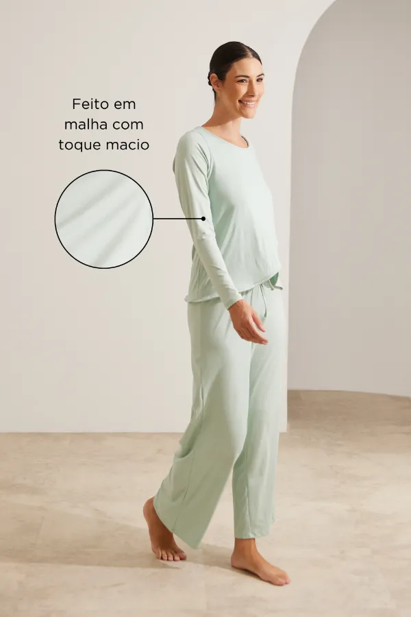 PIJAMA LONGO MALHA NUVEM GRAVIDEZ E AMAMENTAÇÃO VERDE MENTA - Imagem 2