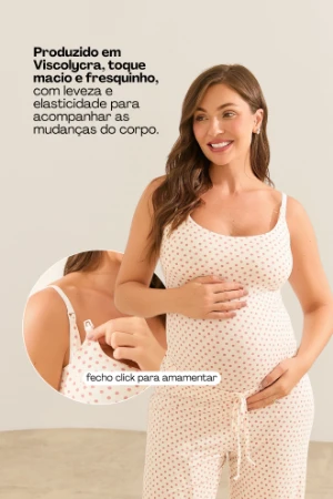 PIJAMA MATERNIDADE MALHA VISCOLYCRA E FECHO CLICK POA SALMAO - Imagem 2