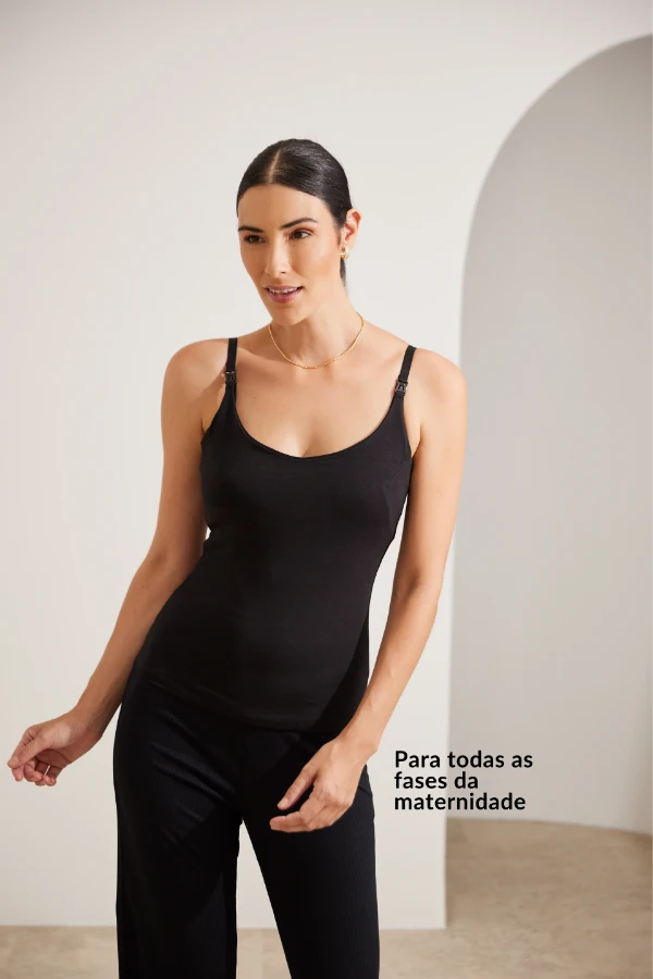 REGATA 2 EM 1 AMAMENTAÇÃO COTTON PREMIUM PRETO - Imagem 2