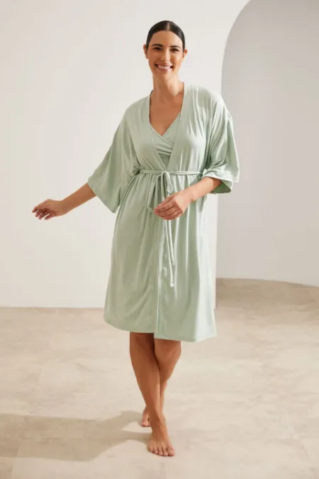 ROBE MALHA NUVEM MATERNIDADE VERDE MENTA