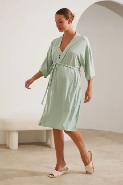 ROBE MALHA NUVEM MATERNIDADE VERDE MENTA - Imagem 1