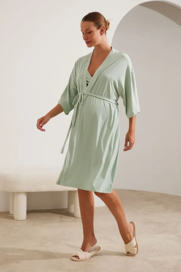 ROBE MALHA NUVEM MATERNIDADE VERDE MENTA - Imagem 1