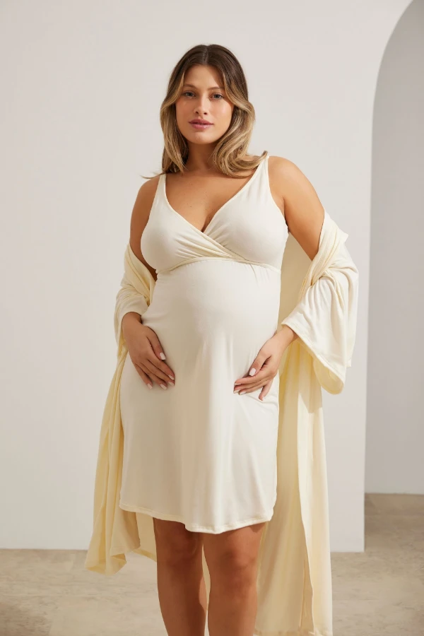ROBE MALHA NUVEM MATERNIDADE OFF WHITE - Imagem 1