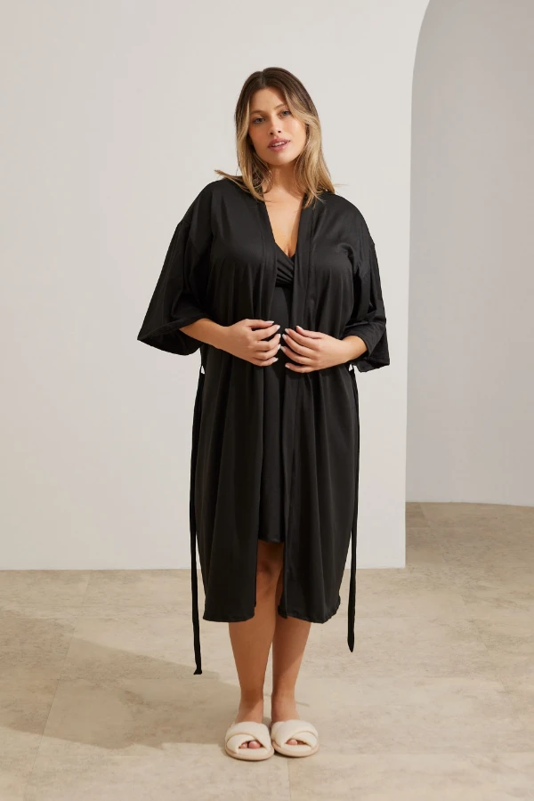ROBE MALHA NUVEM MATERNIDADE PRETO - Imagem 1