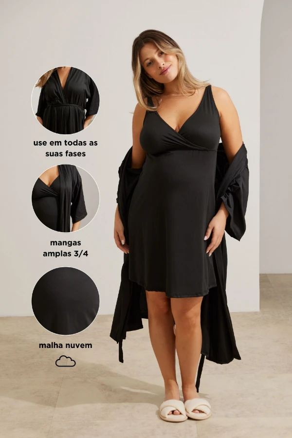 ROBE MALHA NUVEM MATERNIDADE PRETO - Imagem 2