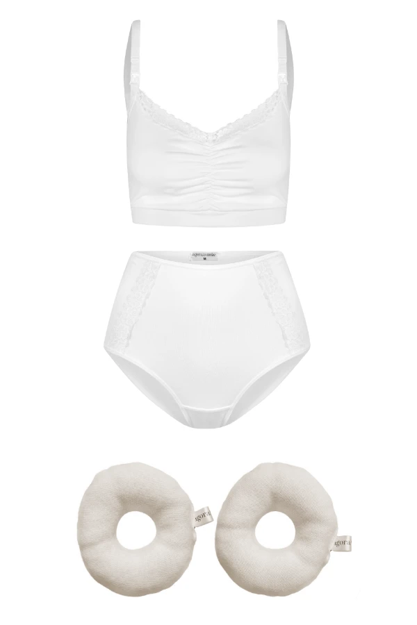 KIT ROSQUINHAS + TOP E CALCINHA ALGODÃO AMAMENTAÇÃO E PÓS-PARTO  - Imagem 1